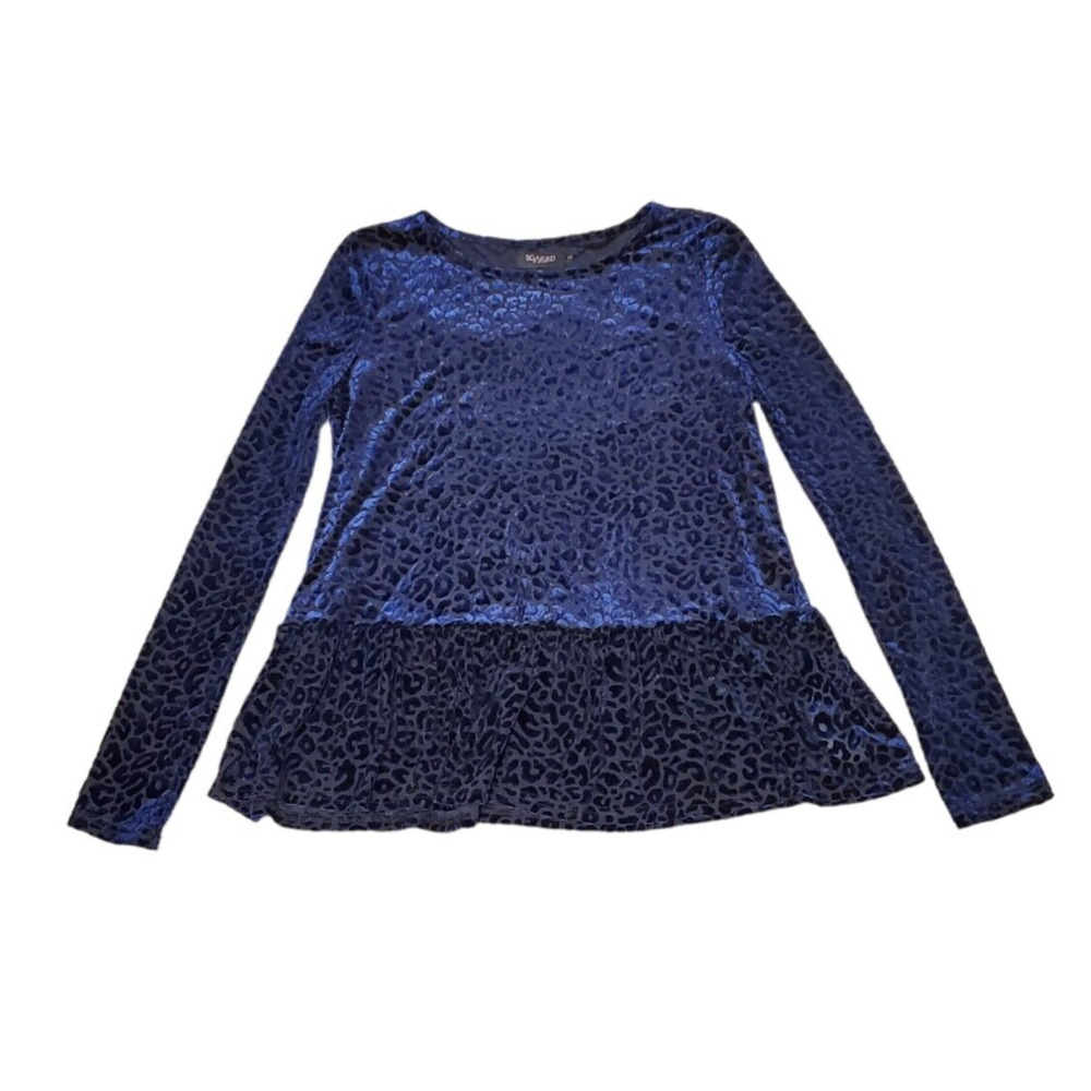 Soaked in Luxury Blouse Top Shirt Velvet Stretch Peplum Long Sleeve Women XS